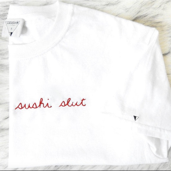 “SUSHI SLUT” Hand Embroidered Tee - Picture 2 of 6